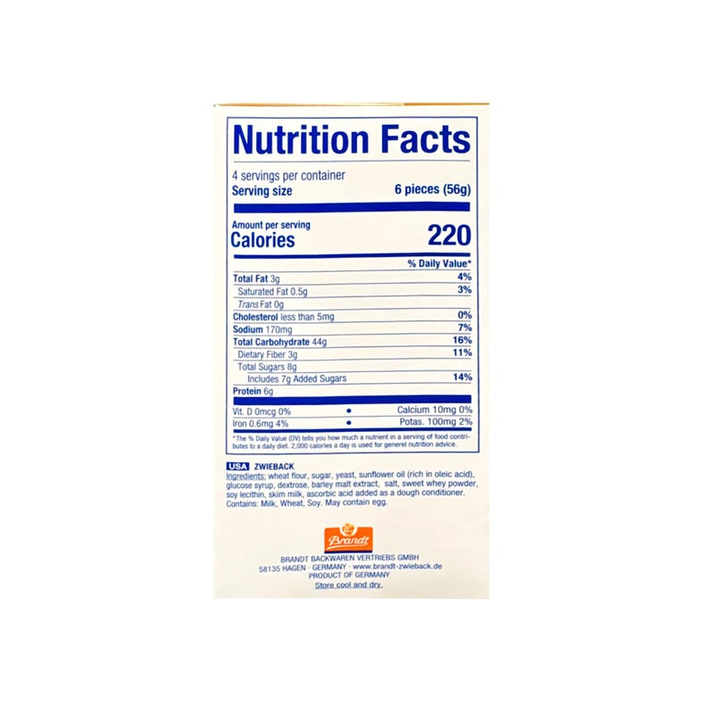 Brandt Zwieback Rusk | Sweetened Crispy Bread | Perfect for Teething Children | Enjoy With Sweet or Savory toppings | 8 oz each [Pack of 2] - Image 3